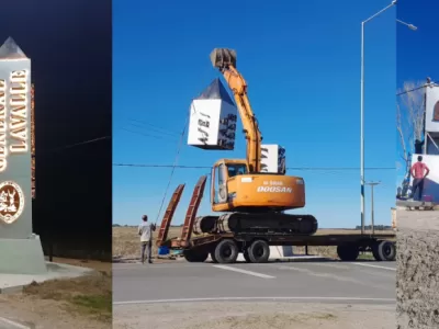 Hito identificatorio de General Lavalle en el acceso al casco urbano